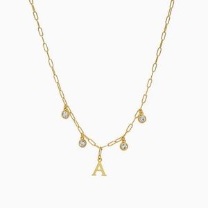Adina Eden Initial A Dangling Bezels Paperclip Necklace NWT